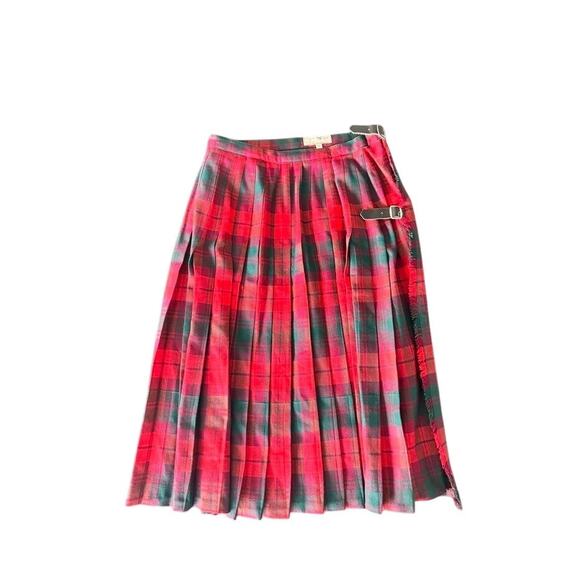 Vintage The Scotch House Pleated Tartan Kilt Skirt Red Green Plaid - Picture 1 of 16